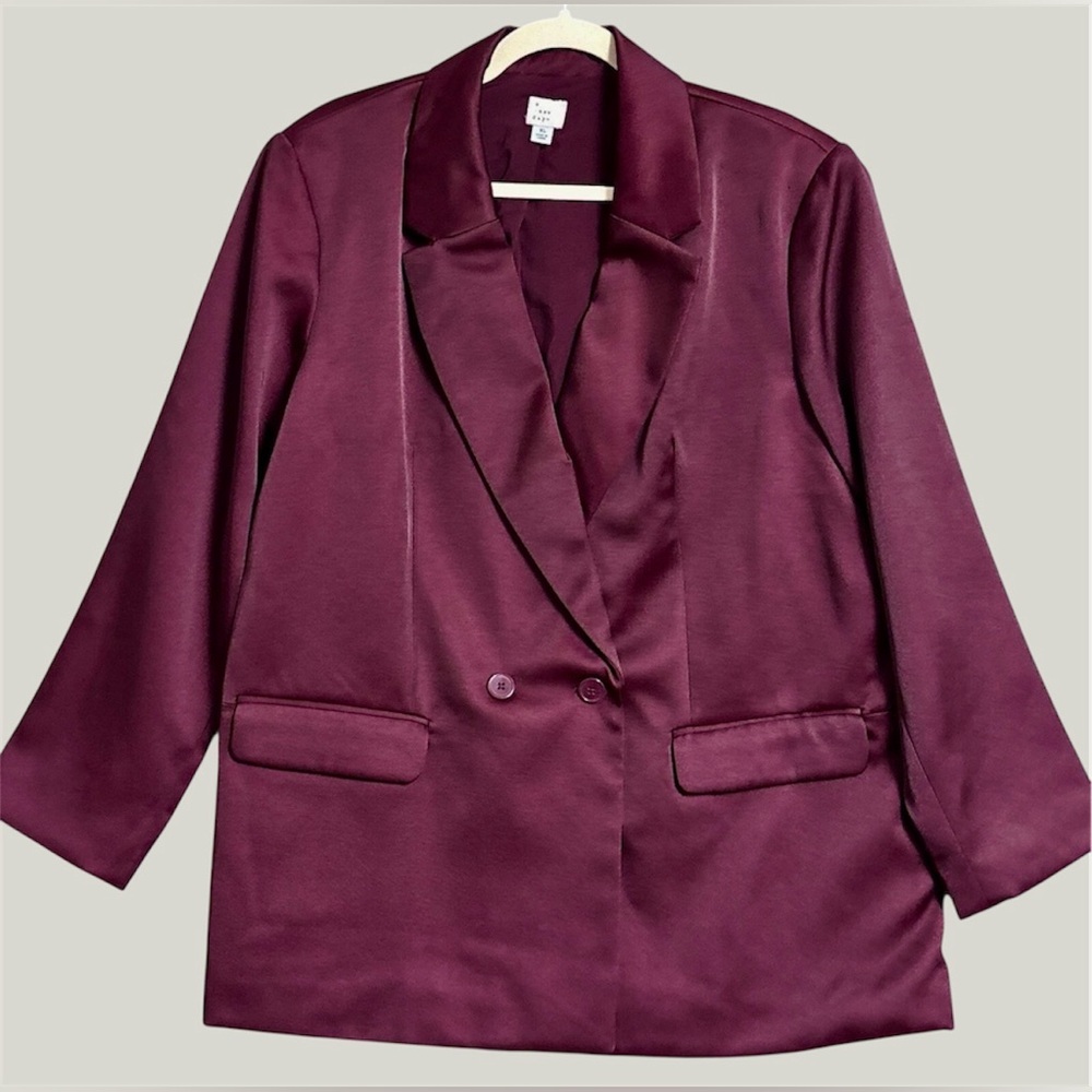 🔥SALE - a new day 2X Deep Burgundy Satin Finish Women's Blazer Jacket Elegant